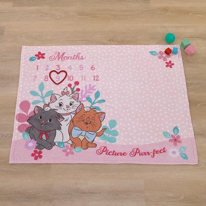 NoJo Disney Aristocats Pink Picture Purr-FECT Super Soft Photo Op Milestone Baby Blanket