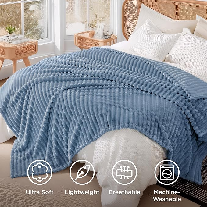 Bedsure GentleSoft King Blanket for Couch - Cozy Soft Blankets for Women, Cute Large Throws for Girls, Blue, 108x90 Inches