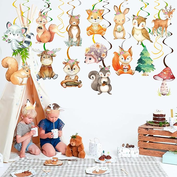 Woodland Party Decorations 20pcs Woodland Animals Hanging Swirls Forest Animals Foil Ceiling Decorations for Woodland Theme Birthday Party Baby Shower Supplies