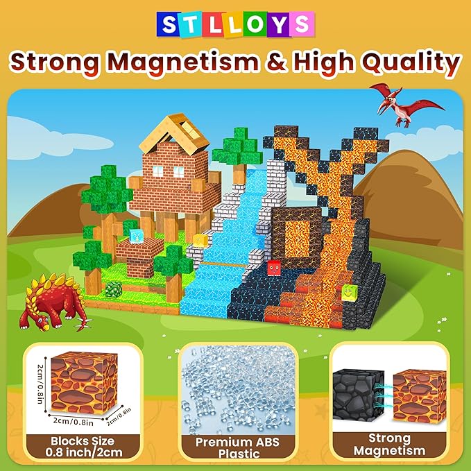 150PCS Magnetic Blocks Dinosaur Toys, Magnetic Building Blocks Cubes Tiles, STEM Sensory Outdoor Toys for Kids Toddlers Boys Girls Ages 3 4 5 6 7 8 Birthday Gifts