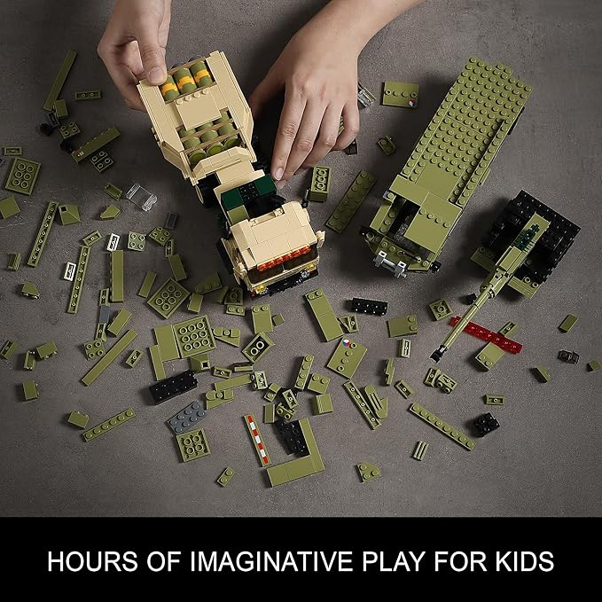 Military Vehicles Building Sets Compatible with Lego, Includes 2 Army Armored Trucks Toy Models - HIMARS Rocket Launcher & Dana M2 Howitzer, STEM Army Toys for Boys, Kids, and Teens Ages 8-14