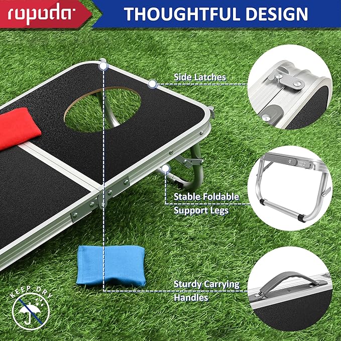 ROPODA Portable Cornhole Board Set,24x16 / 30×20in Corn Hole Games for Adults with 8 Bean Bags, Lightweight Aluminum Alloy Edging Cornhole Set for Outdoor Games, Beach and Tailgates