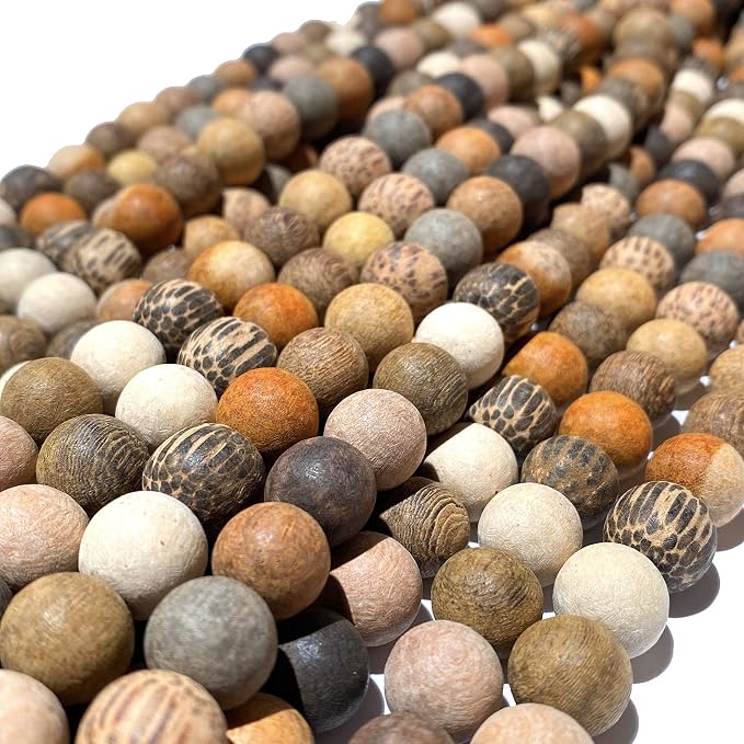 ABCGEMS Matte 10-Color Wood Beads - Essential-Oil-Diffuser (Not Mass-Produced, Not Compressed, Not Color-Enhanced) Smooth Round 6mm (Non-Shiny)