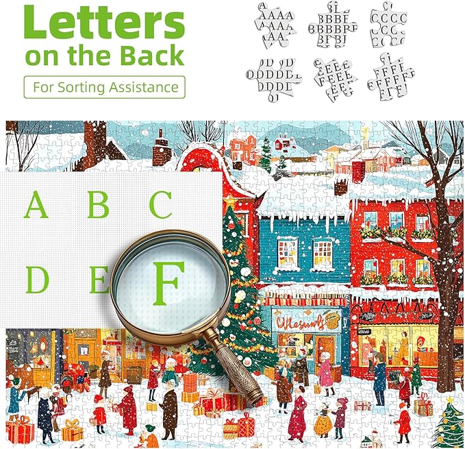 Snowy Christmas Town 1000 Piece Puzzle for Adults, Fun Puzzles for Adults 1000 Pieces with HD Print & Poster, 27.5 * 19.7 in Dust Free, for Gifts Halloween Christmas Family Games Lovers