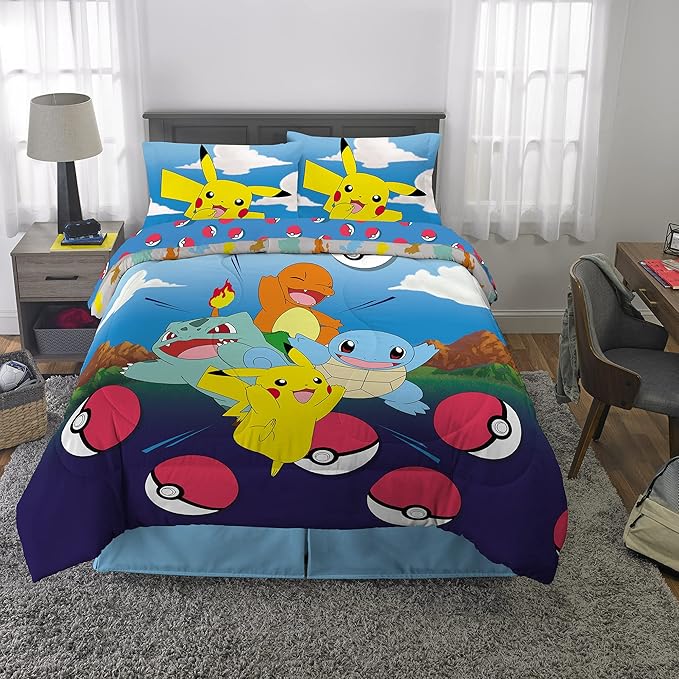 Pokémon Gaming Anime Kids Bedding Super Soft Microfiber Comforter And Sheet Set, 5 Piece Full Size, (Officially Licensed Product) By Franco