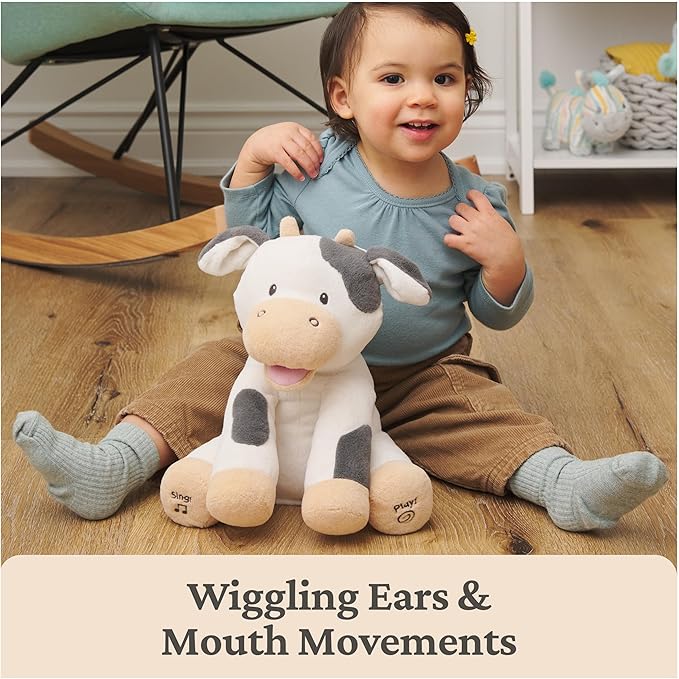 Baby GUND Buttermilk the Cow Animated Plush, Singing Stuffed Animal Sensory Toy, Sings Old MacDonald and Teaches Animal Sounds, Cream/Grey, 12”