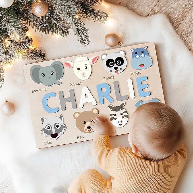 | Personalized Name Puzzle Set | Includes Wooden Puzzle, Optional Engraved Message, Stand & Premium Gift Package | Handmade, Educational Baby Gift (Ages 0–3)