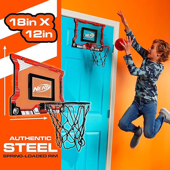NERF Basketball Hoop Set - Pro Hoop Mini Hoop Set with Mini NERF Basketball - Steel Rim Great for Dunking