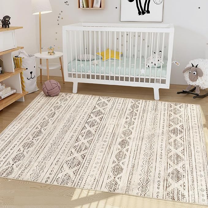 Nakagishi Boho 4x6 Area Rug Living Room Rugs Machine Washable Dark Brown | Soft, Pet & Kid Friendly, Carpet for Living Room/Bedroom/Office/Kitchen/Nursery, Daily Home Decor Stain Resistant Moroccan