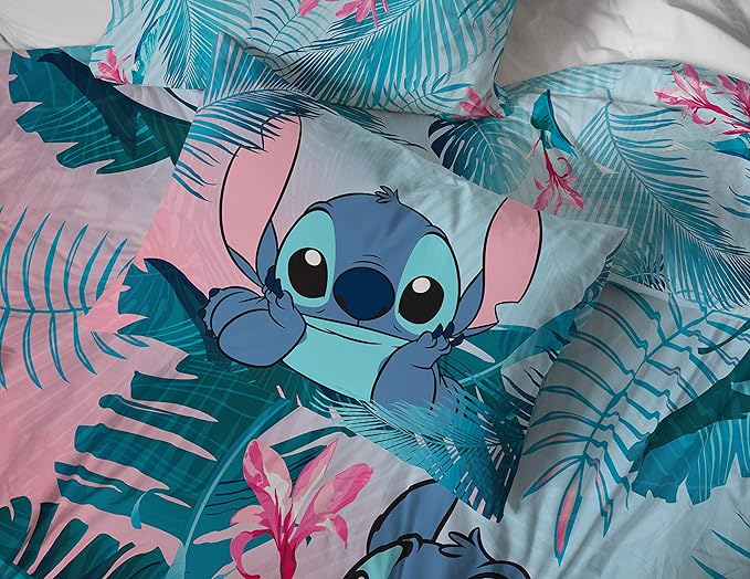 Jay Franco Kids Sheet Set with Fitted, Flat Sheets & Pillow Cover - Ultra-Soft Bedding with Pillowcase for Room Decor, Teal - Lilo & Stitch, 4 Piece Full
