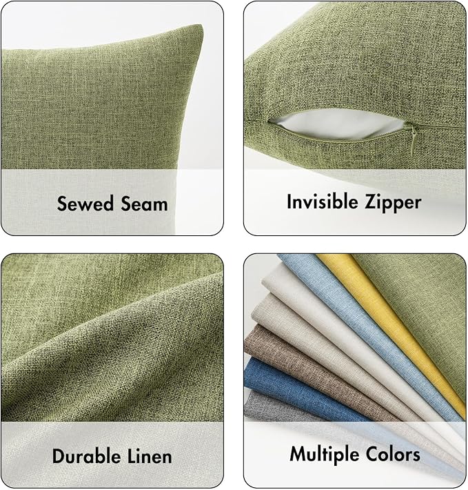 MIULEE Pack of 2 Decorative Linen Burlap Textured Pillow Covers Farmhouse Boho Accent Pillowcases Spring Home Decor for Couch Sofa Bedroom Living Room 18x18 Inch Light Olive Green