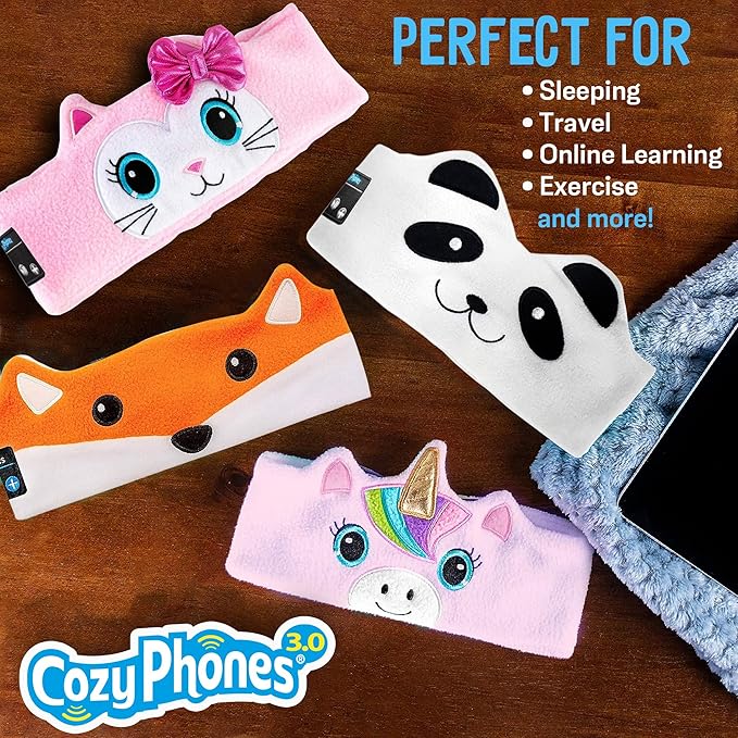 Toddler Headphones Wireless, Kids Bluetooth Earphones, Safe Volume - Wired School Headphones for Kids with 3.5 MM Jack and Travel Bag - Toddler Airplane Accessories for Boys & Girls - Kitty