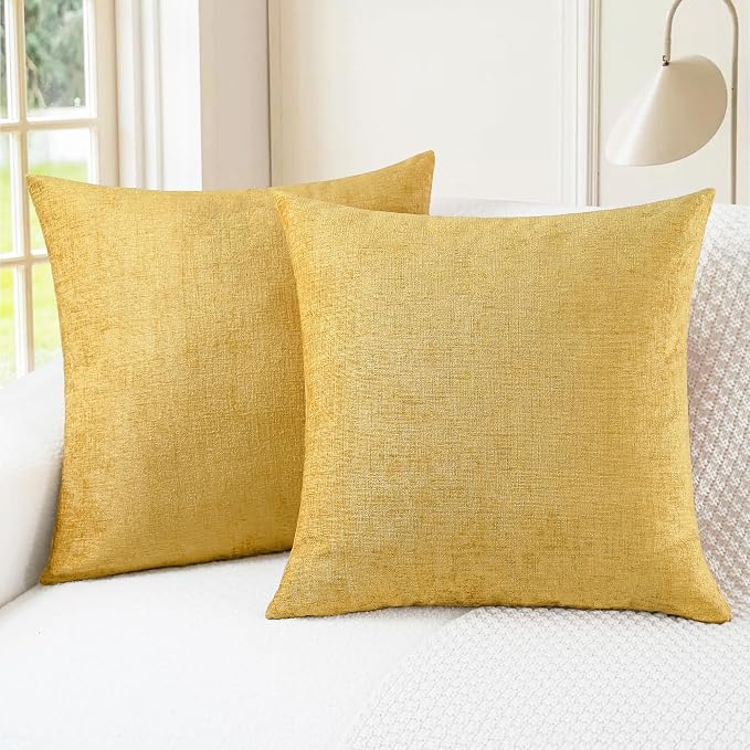 CaliTime Decorative Couch Throw Pillow Covers 20 X 20 Inches Gold | Pack of 2, Cozy Chenille Cushion Cases for Sofa Bed Living Room Farmhouse Home