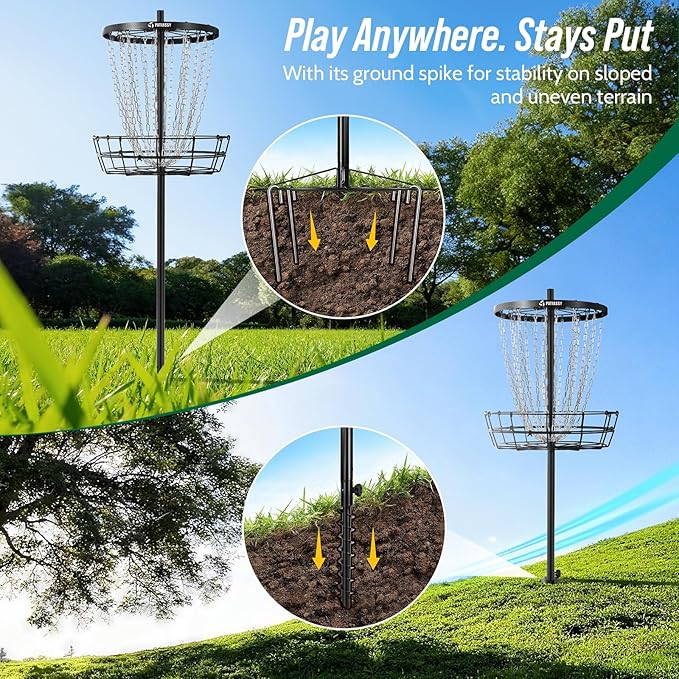 Disc Golf Basket with 24/12 Heavy Duty Chains, Disc Golf Target with Adjustable Height/Sound Reducer & Remote LED Light & Light Up Discs, Durable Practice Goal with Ground Stake for Backyard