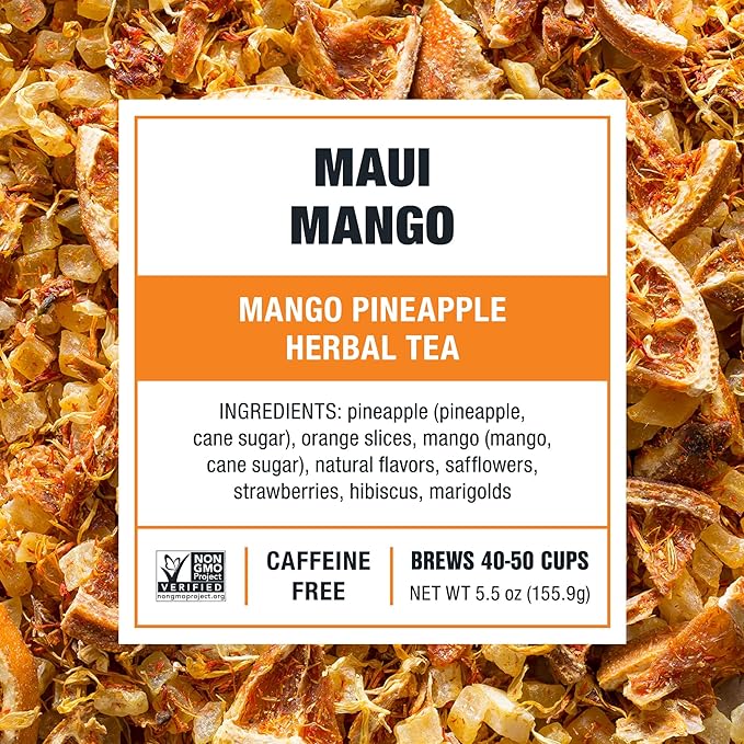 Tiesta Tea - Maui Mango, Loose Leaf, Mango Pineapple Herbal Tea, Premium Non-Caffeinated Blend, Make Hot or Iced, Brews Up to 50 Cups, 33 Ounce Refillable Tin, Pack of 6