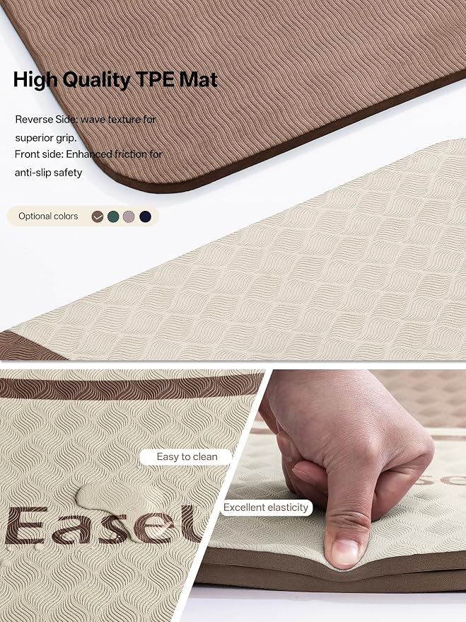 EaseUp Extra Thick Yoga Mat -2/5 inch (10MM), 72.8x31.5" Extra Long-Wide, Professional TPE Non-slip yoga mats for Yoga,Exercise, Workout,Pilates and Fitness, with strap