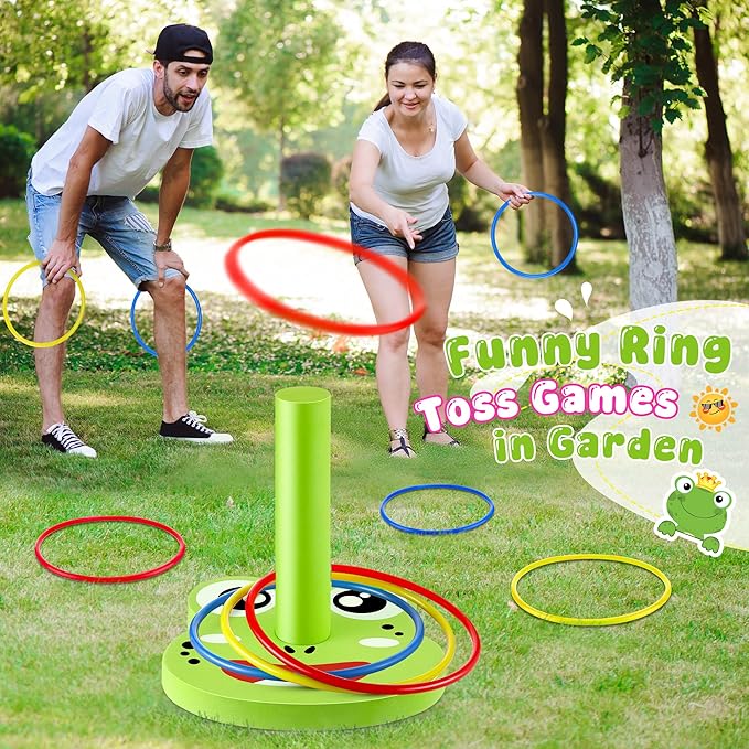 Hiboom Pool Ring Toss Games Toys, Swimming Pool Games for Adults and Family with 6 Pcs Throwing Rings, Water Foam Toss Float Toys for Summer Outdoor, Beach, Yard, Party(Frog)
