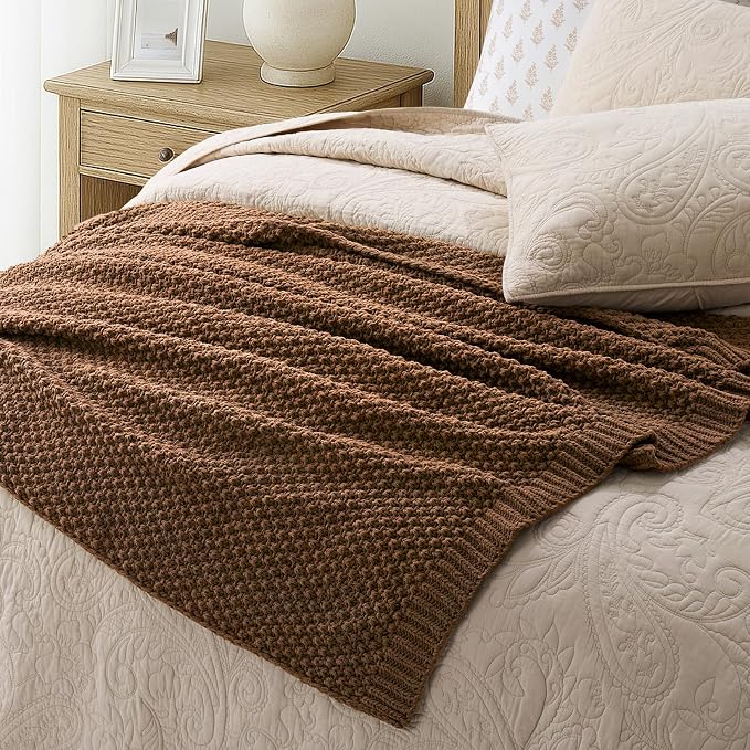EVERGRACEHOME Chunky Chenille Knit Throw Blanket, 60 x 80, Burnt Orange | Sculpted Moss Stitch, Chic Modern Farmhouse, All-Season Warmth, OEKO-TEX® Certified, Elegant Blanket for Couch, Bed, Sofa