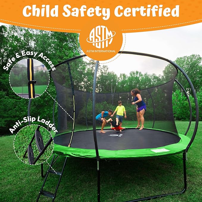 JUMPZYLLA Trampoline Outdoor 8FT 10FT 12FT 14FT 15FT 16FT with Enclosure and Ladder, ASTM Approved Recreational Trampoline for Kids and Adults, Anti-Rust Coated Frame