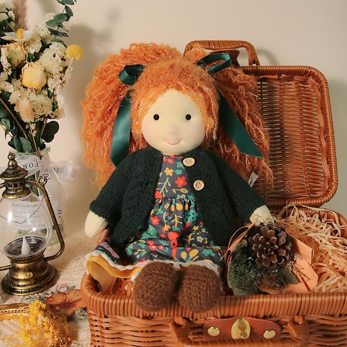 Handmade Waldorf Hanne 12" Soft Girl Rag Doll with Cute Stuffed Plush, Ideal First Doll for Babies & Toddlers