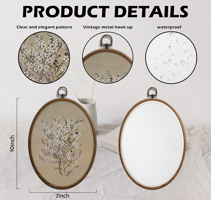 Vintage Floral Oval Wall Art, Boho Mid Century Flower Oval Framed Wall Art, Waterproof Botanical Cottage Core Home Decor for Western Farmhouse Bedroom Living Room, Home Retro Decor Products, 11
