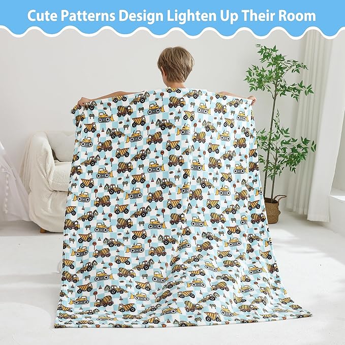 Softan Kids Throw Blanket for Girls & Boys, Warm Soft Toddler Flannel Blankets for Sofa Couch Bed， Cozy Fuzzy Plush Flannel Kids Throw Blanket for Daycare & School - Excavator 50x60 inches