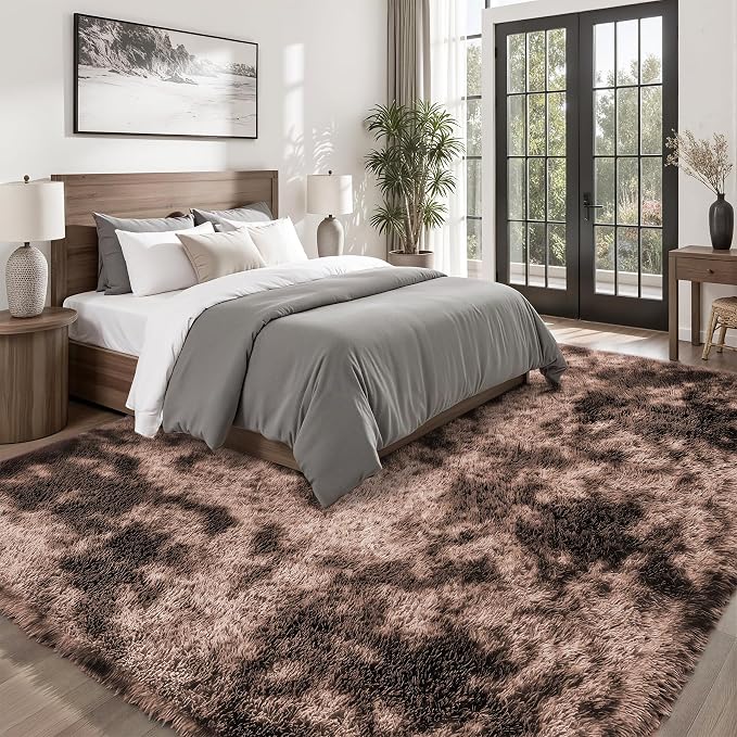8x10 Area Rugs for Living Room Bedroom:Soft Fluffy Shag Upgrade Non-Slip High Pile Carpet Large Fuzzy Plush Indoor Floor Decor Shaggy Coffe Tie-Dyed Rug for Kid Boys Girls Playroom Nursery Modern Home