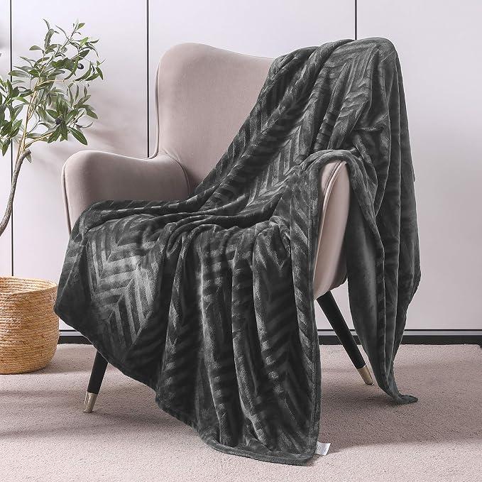 Whale Flotilla Flannel Fleece Fall Throw Blanket for Couch, Dark Grey | Lightweight Breathable Soft Sofa Throws, Plush Fluffy Chevron Design Decorative Blankets for Home Life, 50x60 Inch