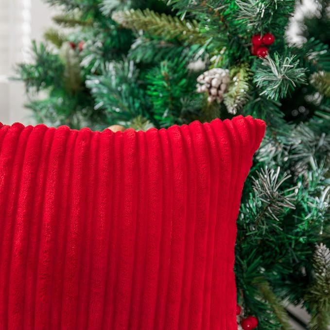 UGASA Valentines Striped Soft Solid Decorative Square Throw Pillow Covers Set Cushion Cases Pillowcases for Sofa Bedroom, 1 Pc, 18x18inch,Red