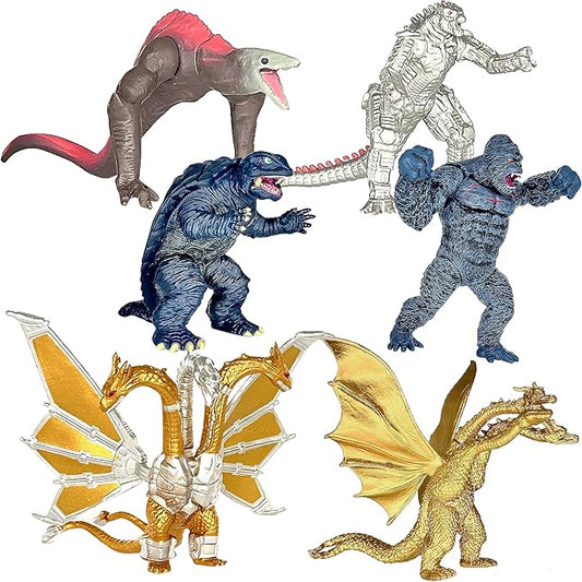 TwCare Exclusive Set of 6 Godzilla vs Kong Toys Movable Joint Action Figures, King of The Monster Dinosaur Ghidorah Skull Crawler Mecha Mechagodzilla Cake Toppers Pack