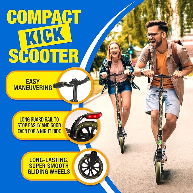 SereneLife Two Wheel Scooter for Teens, Smooth Gliding Kick Scooter for Adults w/Adjustable Height for Ages 8+, Portable All Terrain Scooter w/Carry Straps, Easy to Fold
