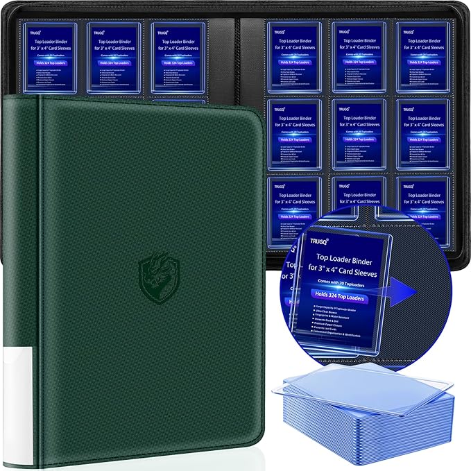 Toploader Binder Holds 324 Toploaders - 20 Toploaders|Waterproof PU Leather + Anti-Yellowing PP Inserts | Ridge Tab Sorting Portable top loader binder for cards(For Sports/Game Cards)