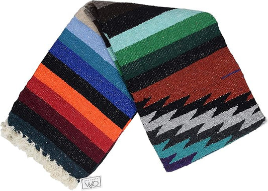 Open Road Goods Aztec Navajo Style Blanket, Throw, or Yoga Bolster - Handwoven Mexican Diamond Blanket (Multi Rust)