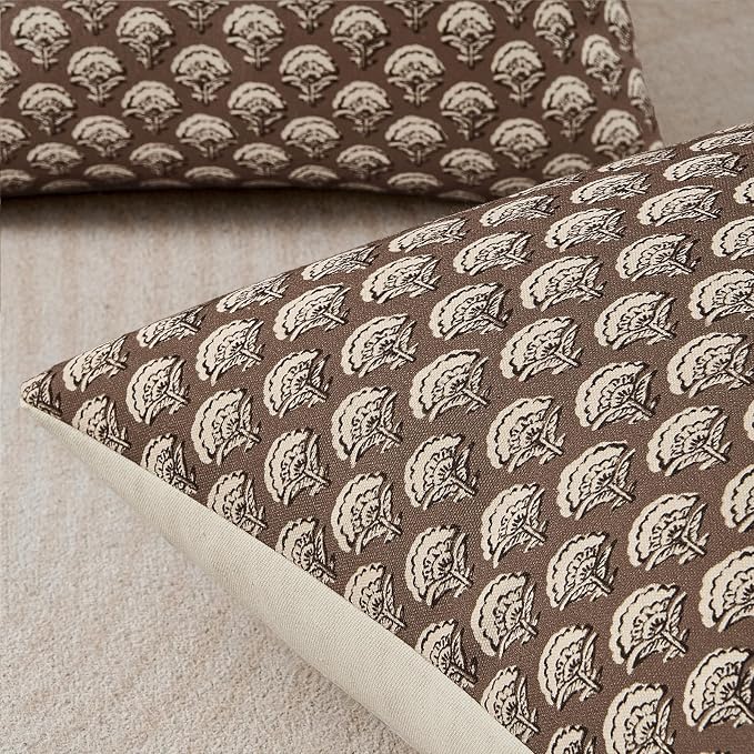 MIULEE Fall Floral Print Decorative Pillow Covers 20x20, Chocolate Brown | Vintage Boho Farmhouse Modern Home Decor, Set of 2, Block Print Cushion Covers for Couch Sofa Bed Living Room