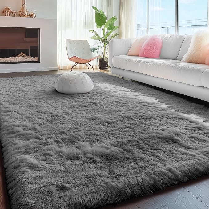 PAGISOFE 2x4 Small Bedroom Rug, Washable Runner Rugs for Hallway, Soft Plush Area Rug for Dorm, Kids Room, Reading Nook,Fuzzy Playroom Carpet, Furry Bedside Rug, Accent Faux Furry Grey Rugs