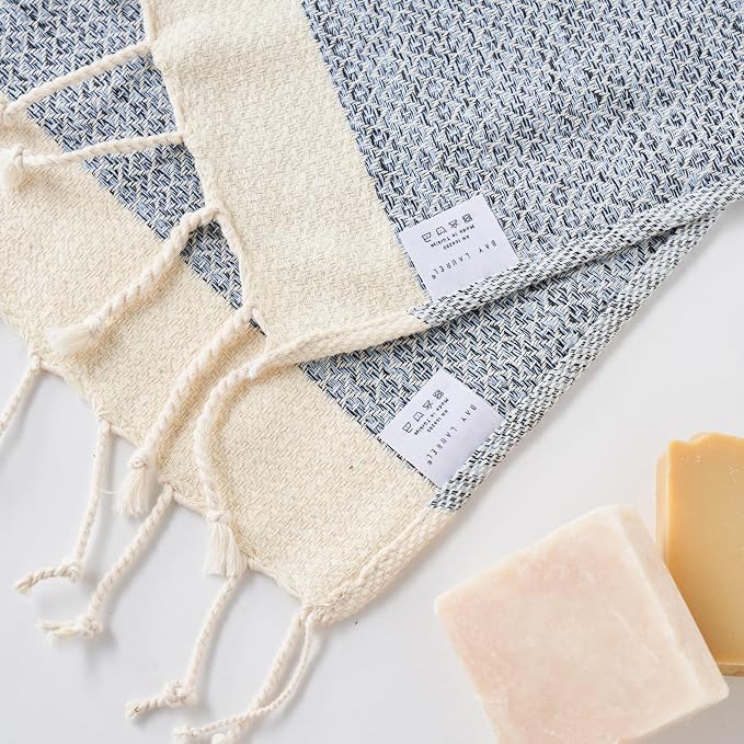 BAY LAUREL Turkish Hand Towel – Pack of 2 | Soft & Absorbent Decorative Towels for Bathroom, Hand, Face, Hair, Gym, Yoga, SPA, Kitchen & Tea | Boho Decor (Light Blue, Diamond 16x40 Inches (Set of 2)
