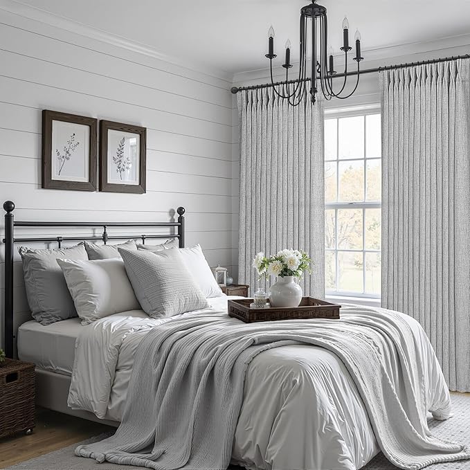 Extra Long 120 Inch Light Grey Thick Linen Curtains for Living Room, Memory Shape Pinch Pleated Semi Sheer Floor to Ceiling Curtain Light Filtering Privacy 10FT Length Elegant Window Drapes Panel of 2