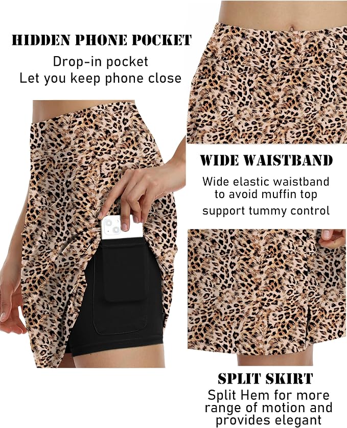 COOrun Women's 20" Knee Length Skirts High Waisted Golf Skorts with Pockets | Soft, Quick Dry, Split Hem, Built-in Shorts, A-line, Modest Skirts, for Golf Athletic Tennis Work Casual