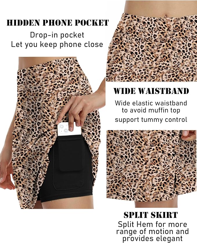 COOrun Women's 20" Knee Length Skirts High Waisted Golf Skorts with Pockets | Soft, Quick Dry, Split Hem, Built-in Shorts, A-line, Modest Skirts, for Golf Athletic Tennis Work Casual