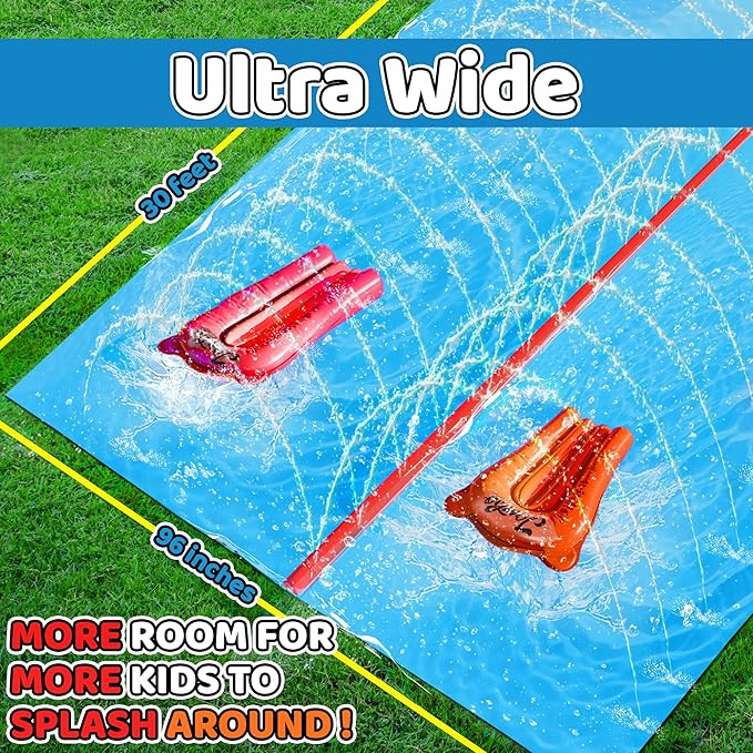 JAMBO 30FT x 8FT XXL MEGA Water Slide and 2 Bodyboard Updated Model– Extra Long Extra Wide Slip Splash and Slide for Kids, Heavy Duty Backyard Lawn Waterslide, Outdoor Water Toy