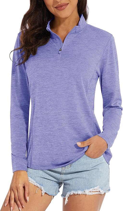 MAGCOMSEN Women's UPF 50+ Sun Shirts Long Sleeve 1/4 Zip Pullover Quick Dry Workout Hiking Tops Running Athletic Shirts