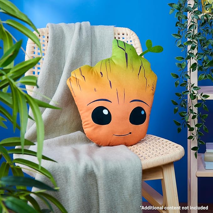 Disney Stitch 3D Plush Cushions for Bed Travel, Cute Cuddle Pillow Stuffed Character Pillow, Bedroom Accessories, Room Decor, Gifts for Kids (Orange Groot, L14.56 x W12.2)