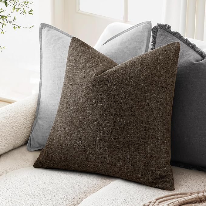MIULEE Pack of 2 Linen Textured Pillow Covers, 18x18 Inch Dark Brown | Decorative Burlap Throw Pillowcases, Neutral Boho Farmhouse Accent Home Decor for Sofa Couch Bedroom Living Room