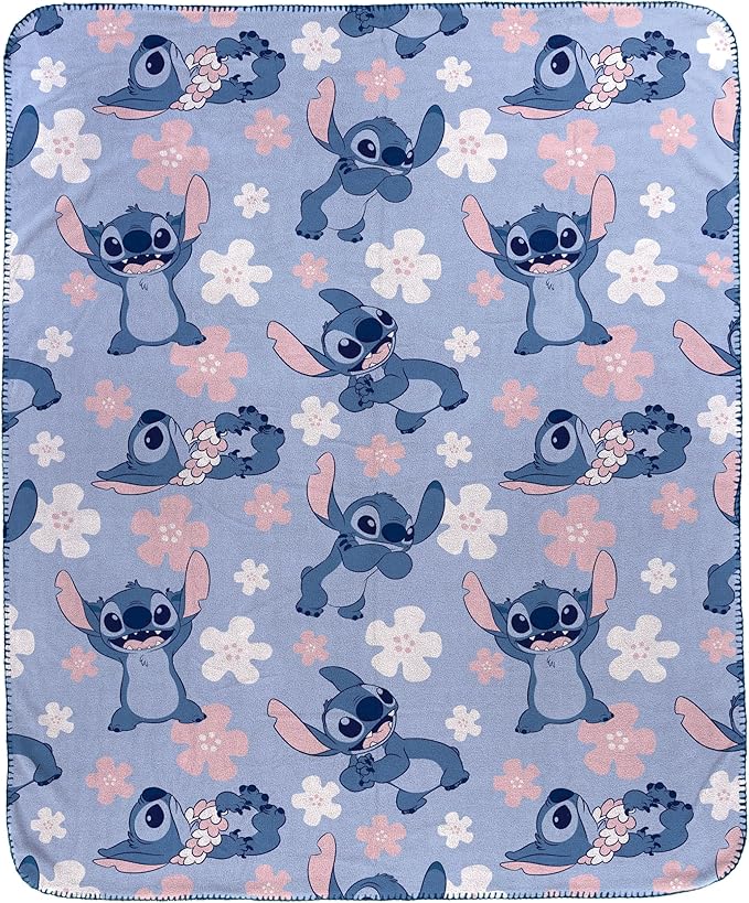 Jay Franco Kids Plush Throw Blanket – Soft & Cozy Fleece Throw for Bedroom & Couch Décor, Official Licensed Product, Blue - Lilo and Stitch, 40x50 - Travel Blanket