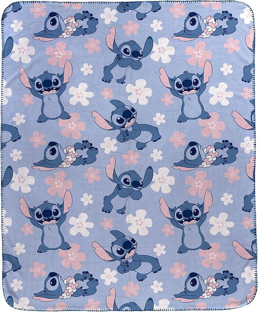 Jay Franco Kids Plush Throw Blanket – Soft & Cozy Fleece Throw for Bedroom & Couch Décor, Official Licensed Product, Blue - Lilo and Stitch, 40x50 - Travel Blanket