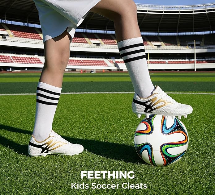 Kids Soccer Cleats Firm Ground - Lightweight Breathable Football Shoes for Boys Girls Youth Outdoor Training on Natural Grass