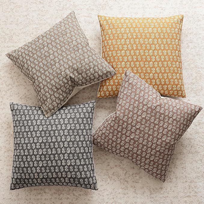 Foindtower Set of 2 Decorative Vintage Floral Print Throw Pillow Covers Neutral Modern Farmhouse Cushion Cover Boho Home Decor For Sofa Couch Chair Bedroom Living Room Outdoor,22×22 Inch,Golden Orange