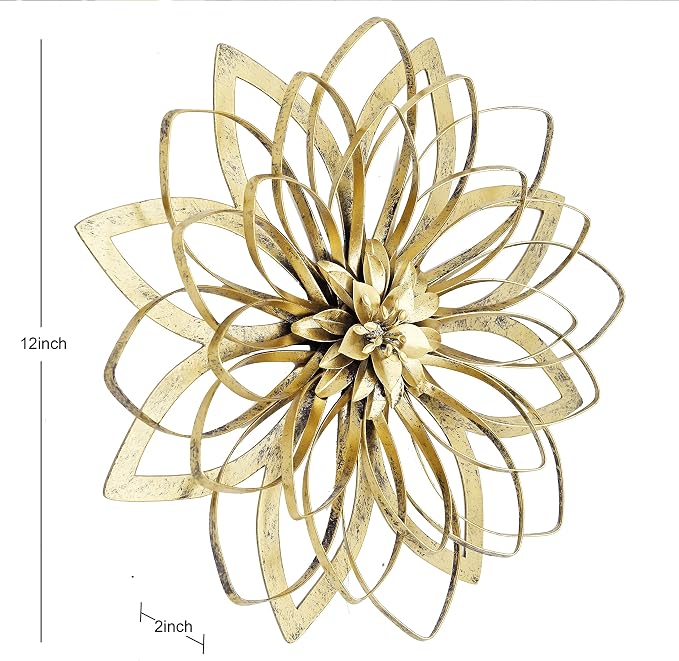 Remenna Metal Flowers Wall Decor, Metal Rustic Wall Art Decoration Farmhouse Wall Decorations Multiple Floral Hanging Decor for Bathroom Living Room Home Office Garden Kitchen (Rustic Gold - 2)