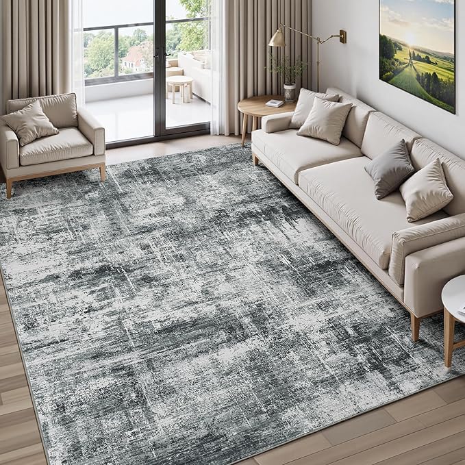Lofus 5x7 Area Rug for Living Room, Abstract Washable Non-Slip Rugs, Grey | Neutral Modern Carpet for Bedroom, Dining Room, Home Office Nursery, Stain Resistant, Low Pile, Non-Shedding Modern Rug