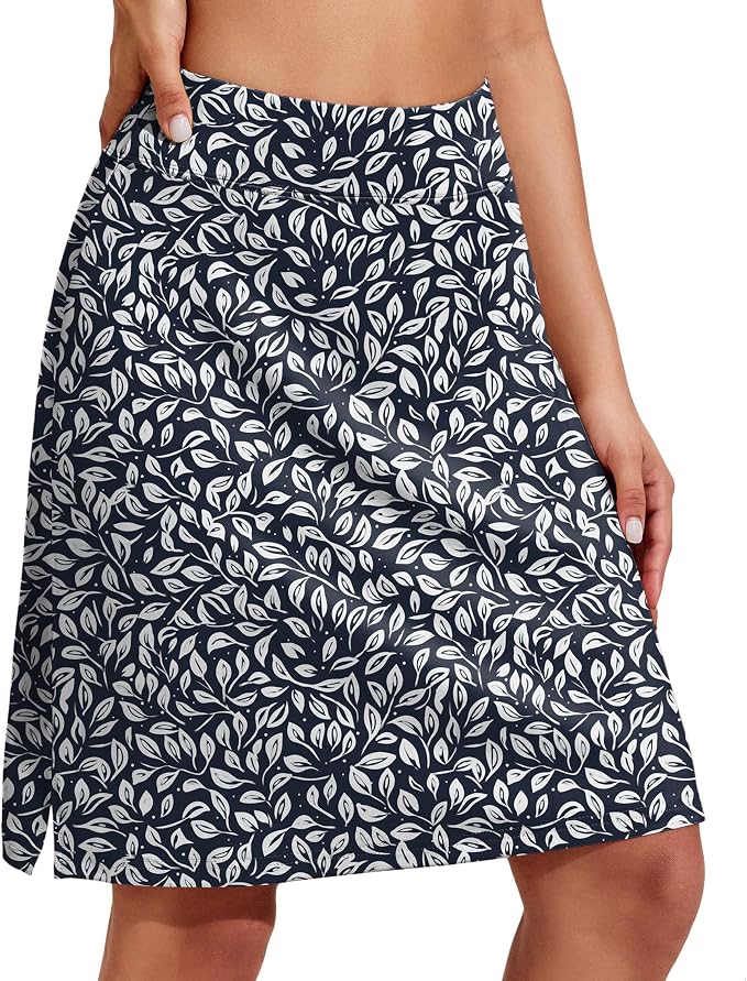 COOrun Women's 20" Knee Length Skirts High Waisted Golf Skorts with Pockets | Soft, Quick Dry, Split Hem, Built-in Shorts, A-line, Modest Skirts, for Golf Athletic Tennis Work Casual